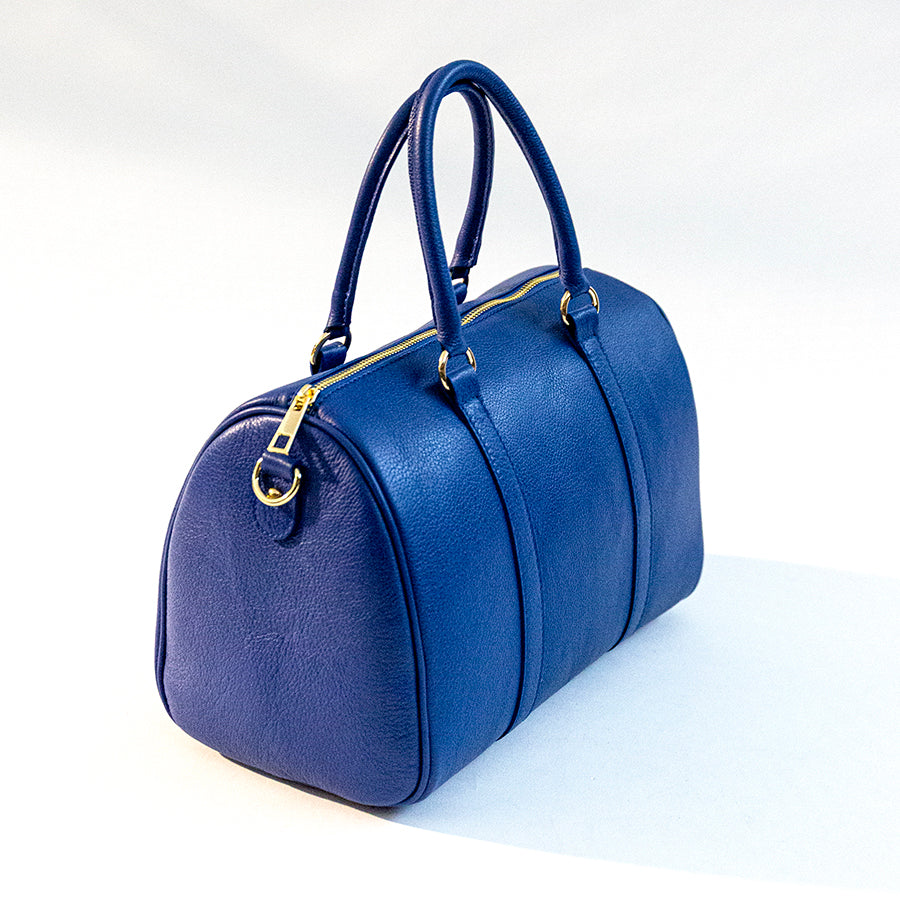 BUBBLE Dollar leather bowling bag (TAUPE AND BLUE)