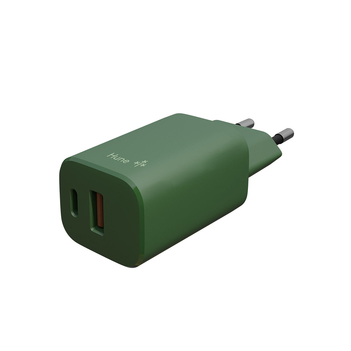 Hune Huron-D20 Caricatore Muro Dual Type C & USB - 20 W Verde Foresta